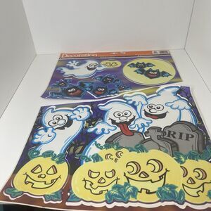 VTG Halloween Clings Window Decorations Reusable Static STICKERS Ghosts Bats